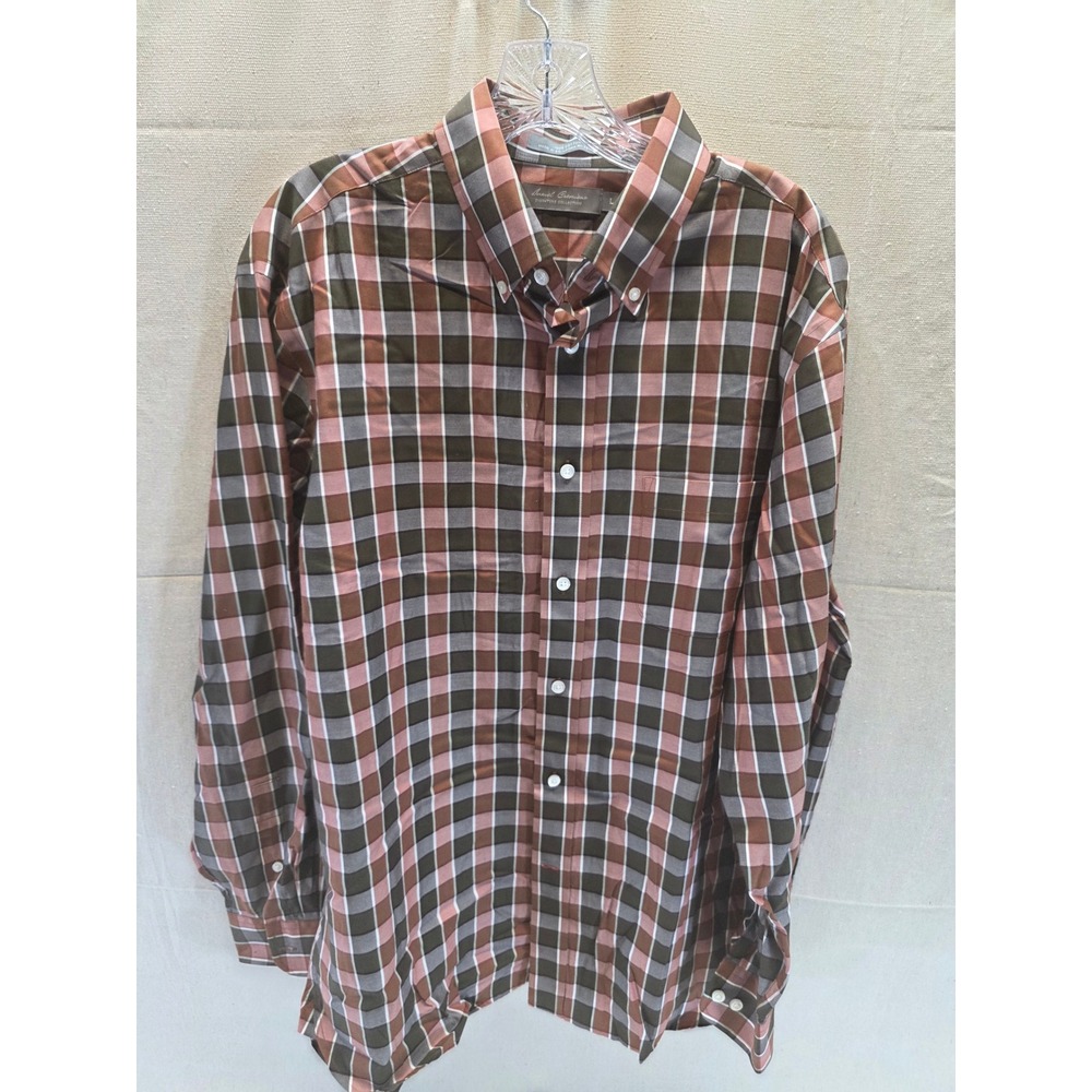 Daniel Cremieux Signature Collection Mens L Plaid Button Down Shirt Brown Pink